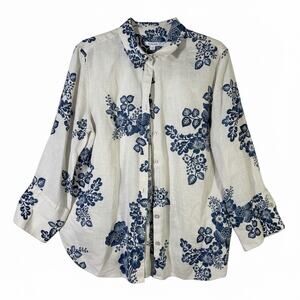 Chicos No Iron Floral Print Linen 3/4 Sleeve Button Up Shirt Top Size 2 US 12